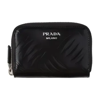 PRADA Brushed Leather Coin Purse Men's Black