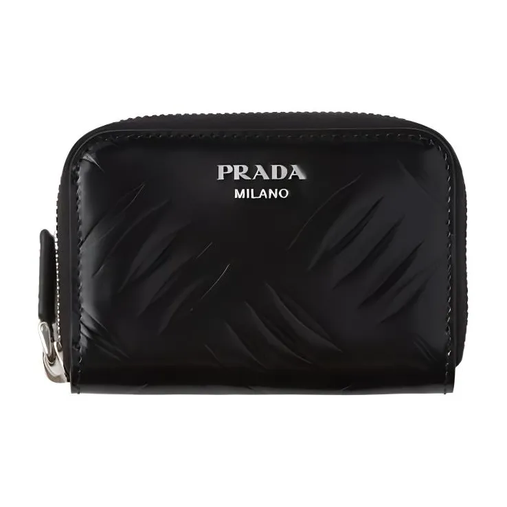 PRADA Brushed Leather Coin Purse Men's Black-0