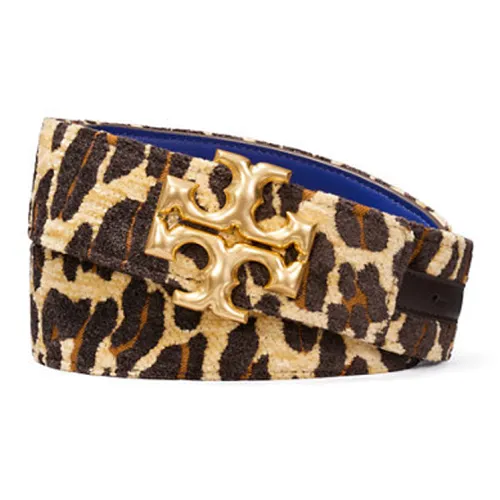 TORY BURCH Leather Jacquard Fabric Smooth Buckle Leather Belts Unisex Brown Width: 3.8cm