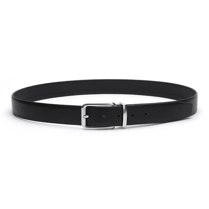 ELLE HOMME Pin Buckle Belt Casual Fashion Top Grain Cow Leather Belts Men's Black Width 3.4cm-3