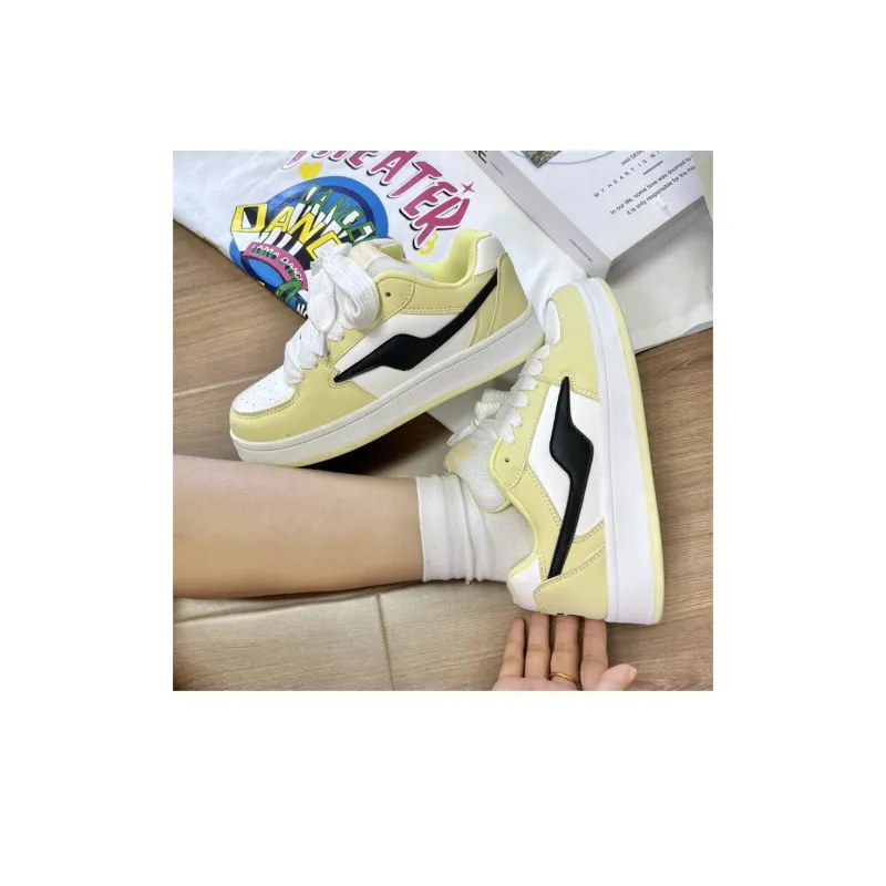CHERRY&KALIKA Low Top Skateboard Shoes Unisex White Light Yellow-6
