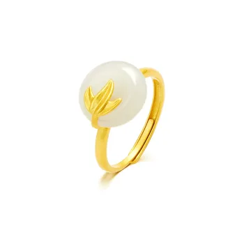 AGOVSKI Hetian Jade Rings Pale Greenish White Jade Women's