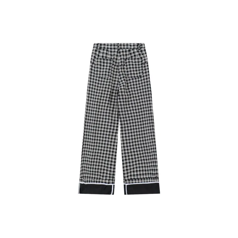 VINMUK Casual Pants Unisex Black White Plaid-1