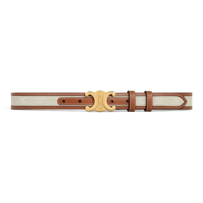 CELINE TRIOMPHE All-over Print Fabric Smooth Buckle Leather Belts Women's Brown-1