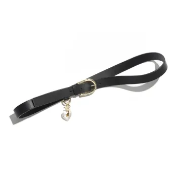 CHANEL Heart Pendant Pin Buckle Calfskin Resin Women's Black
