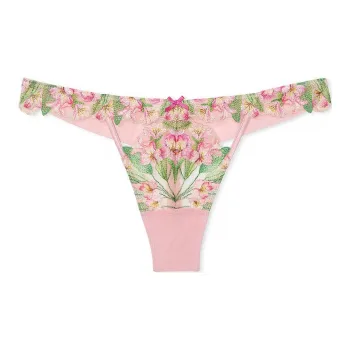 Victoria's Secret Dream Angels Lily Embroidery Thong Panty / Beige Underpants Women's 1 Pack Pink