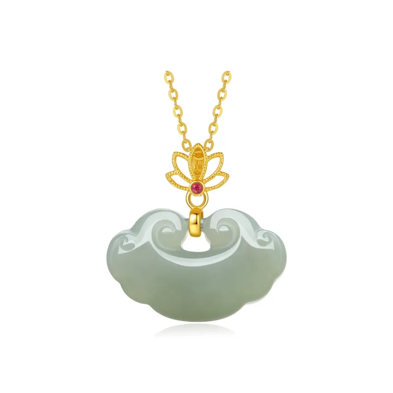 Cuiya Golden Building S925 Silver Hetian Jade Pendants Women's Pale Greenish-White Jade-0