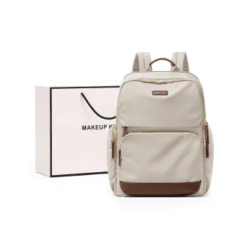 MAKEUP KITTEN Nylon Fabric Synthetic Leather Backpack Large Size Unisex Khaki/Black