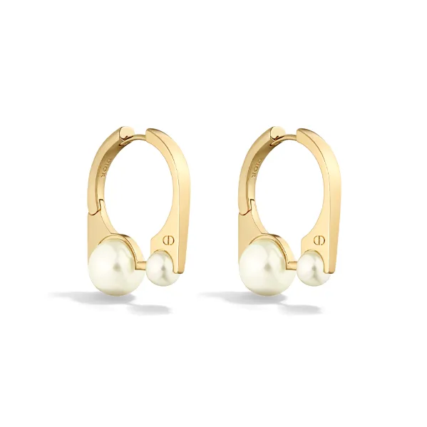 DIOR Resin Pearl Metal Earrings Women's Gold-0