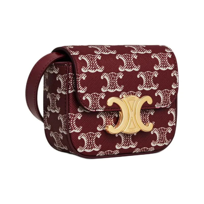 CELINE Canvas With Calfskin Shoulder Bag, Crossbody Bag Mini Women's Light Burgundy-1