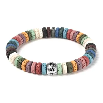 SUSOOK 925 Sterling Silver Volcanic Stone Beaded Bracelet Unisex Five-Color Dopamine Dressing Color Scheme