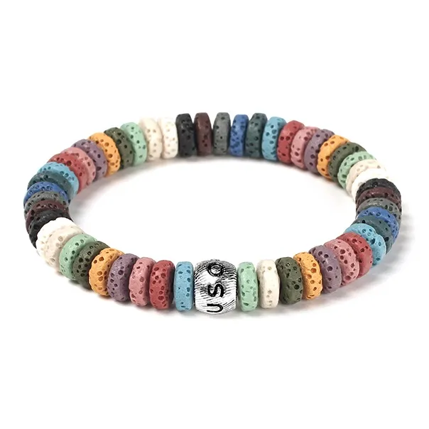 SUSOOK 925 Sterling Silver Volcanic Stone Beaded Bracelet Unisex Five Color Dopamine Dressing Color Scheme-0