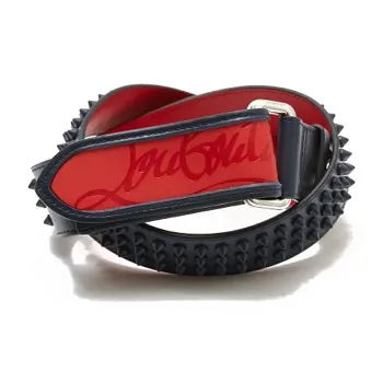 CL LUBOTING Stud Decoration Snap Button Leather Belts Unisex Red Black Width: 3.8cm