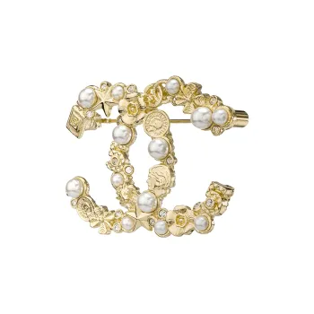 CHANEL Brooches Artificial Pearl Brooches Women's Gold