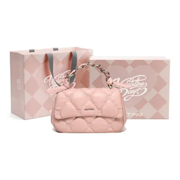 Simedin Split Cow Leather One Shoulder Handbag Medium Size Women's Ecru/Deep Black/Dusty Pink