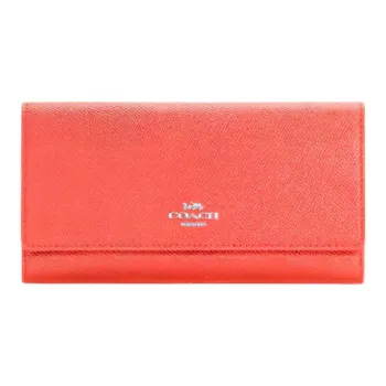 COACH Trifold Wallet Cross-Stitch Leather Coin Purses Wallets Small Size Men's Orange