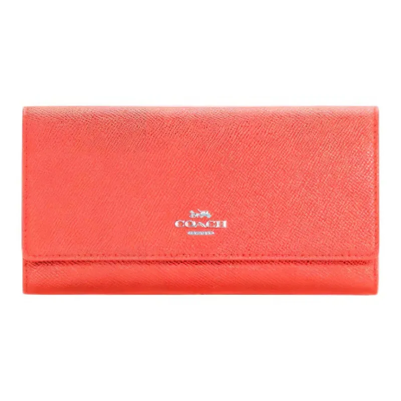 COACH Trifold Wallet Cross-Stitch Leather Coin Purses Wallets Small Size Men's Orange-0