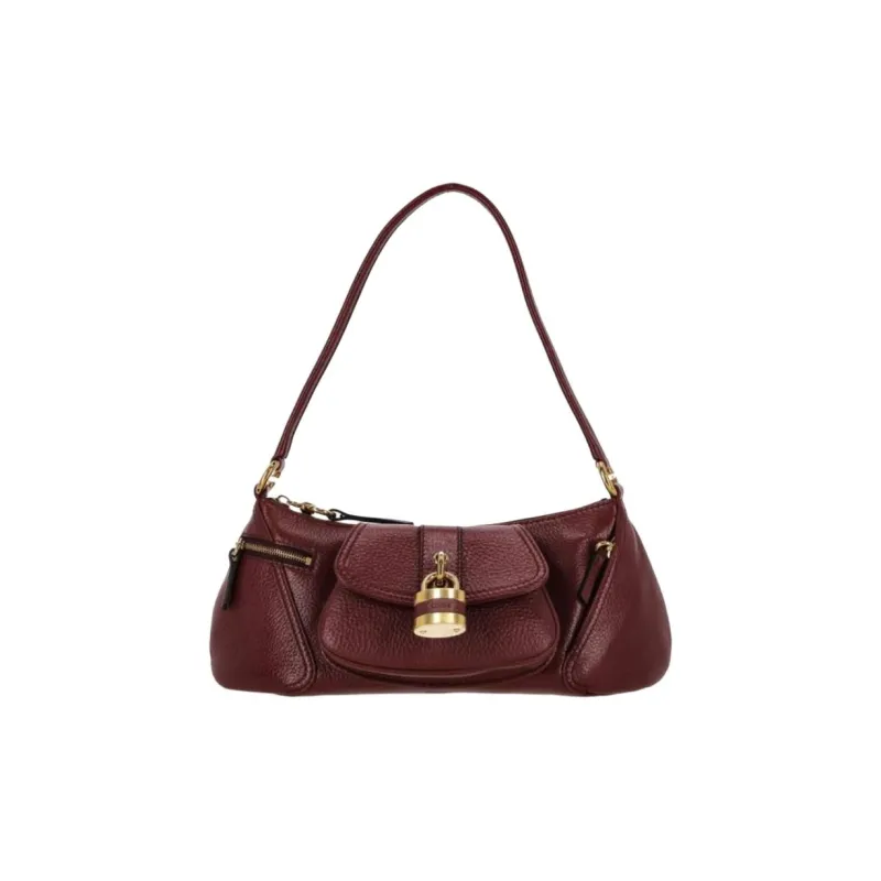 Chloe Shiny Grain Calfskin Handbag, Shoulder Bag Women's Burgundy-0