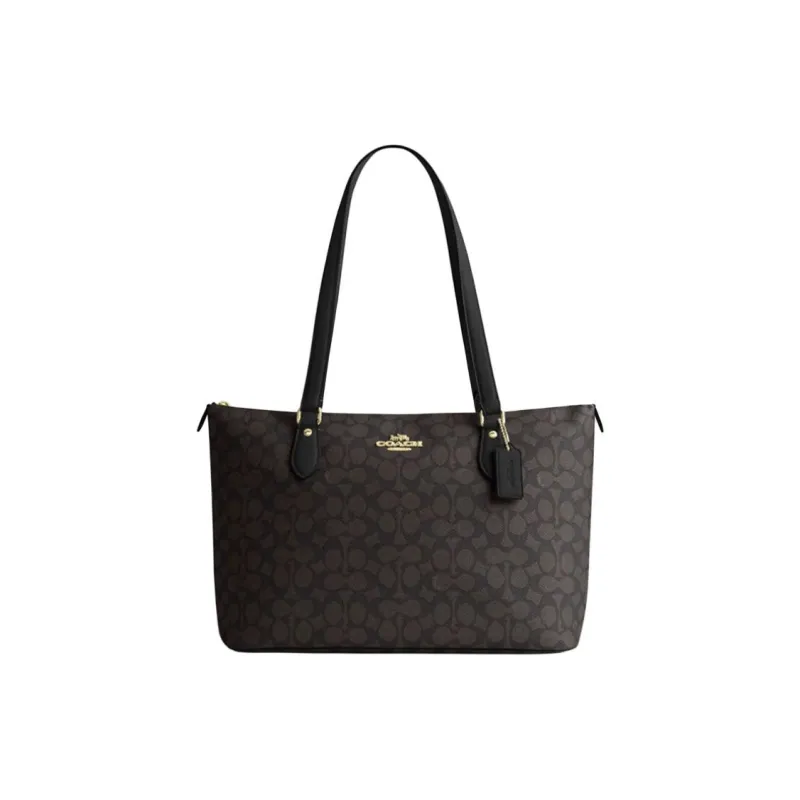 COACH Gallery PVC With Skin One Shoulder Crossbody Bag Tote Bag Shopping Bag Handbag Large Size Women's Dark Brown-0