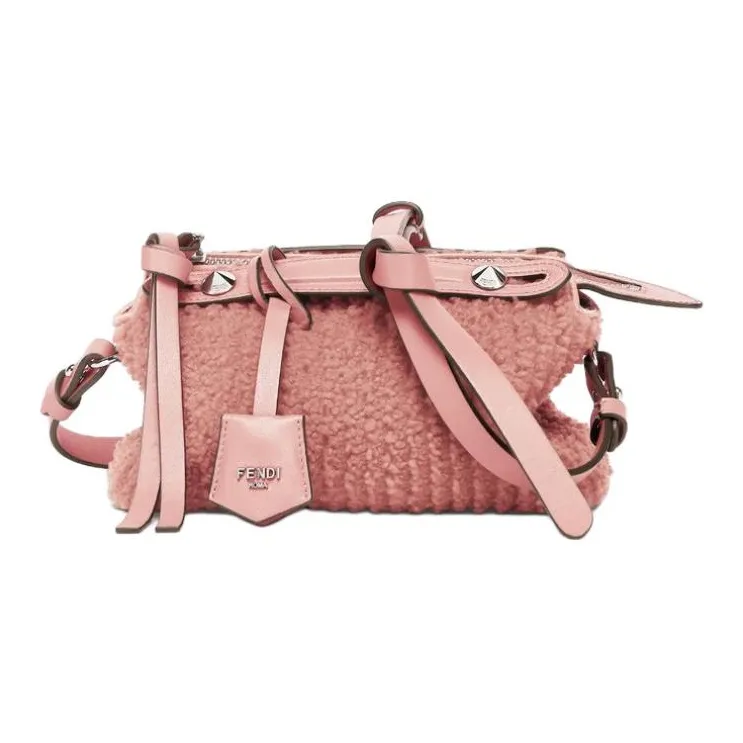 FENDI FF Pattern Jacquard Fabric Sheepskin Handbag Mini Women's Pink-1