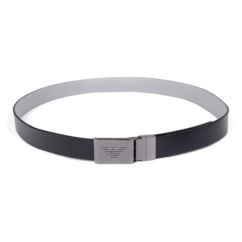EMPORIO ARMANI Casual Minimalist Style Smooth Buckle Leather Belts Men's Black/Dark Blue Width  3.5cm-2