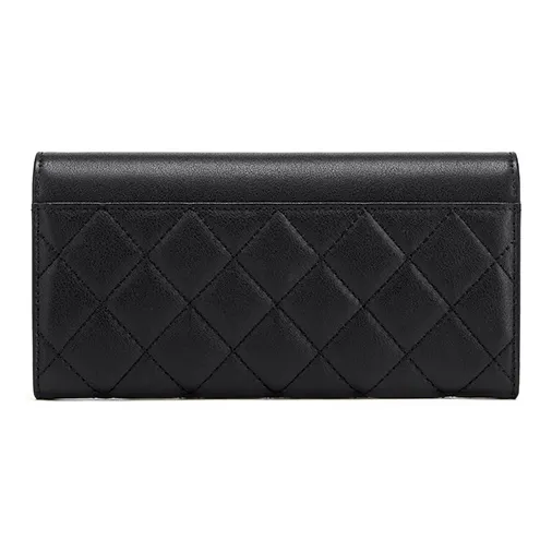 Simvay Clos Cow Split Leather Bonded Microfiber Synthetic Leather Wallets Card Holders Women's Black-3