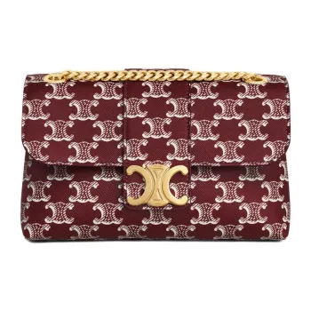 CELINE Leather Shoulder Bag Crossbody Bag Women's Light Burgundy Red