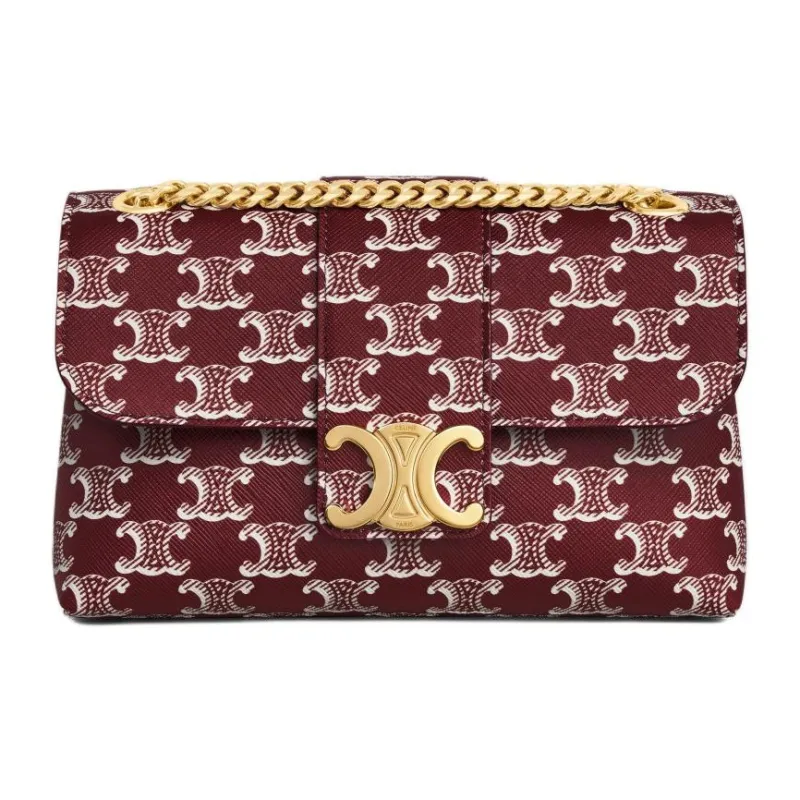 CELINE Leather Shoulder Bag Crossbody Bag Women's Light Burgundy Red-0