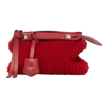 FENDI FF Pattern Jacquard Fabric Sheepskin Handbag Mini Women's Red
