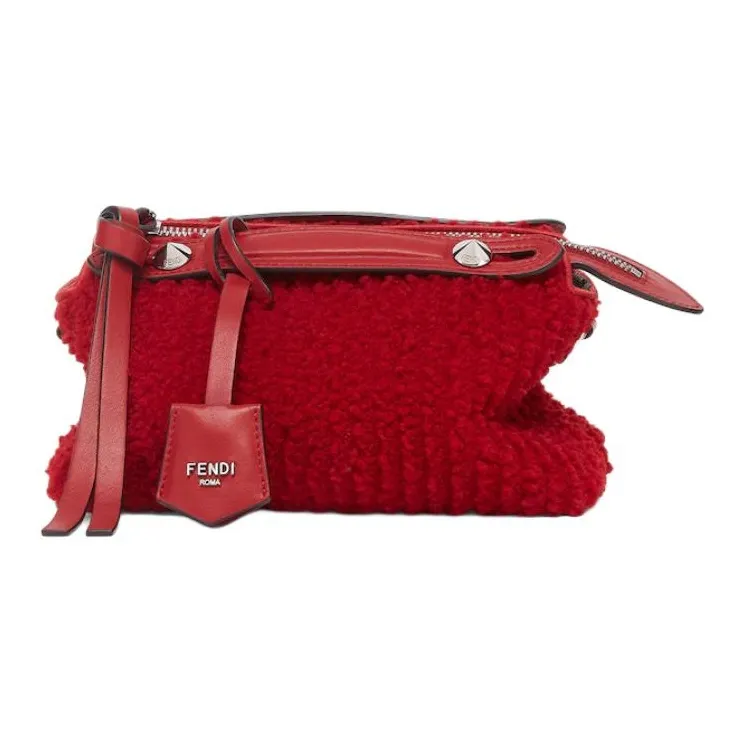 FENDI FF Pattern Jacquard Fabric Sheepskin Handbag Mini Women's Red-0