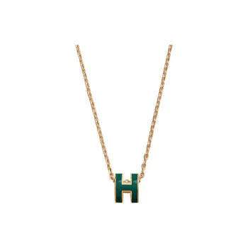 HERMES POP H Collection Gold Plated Necklaces Women's Green