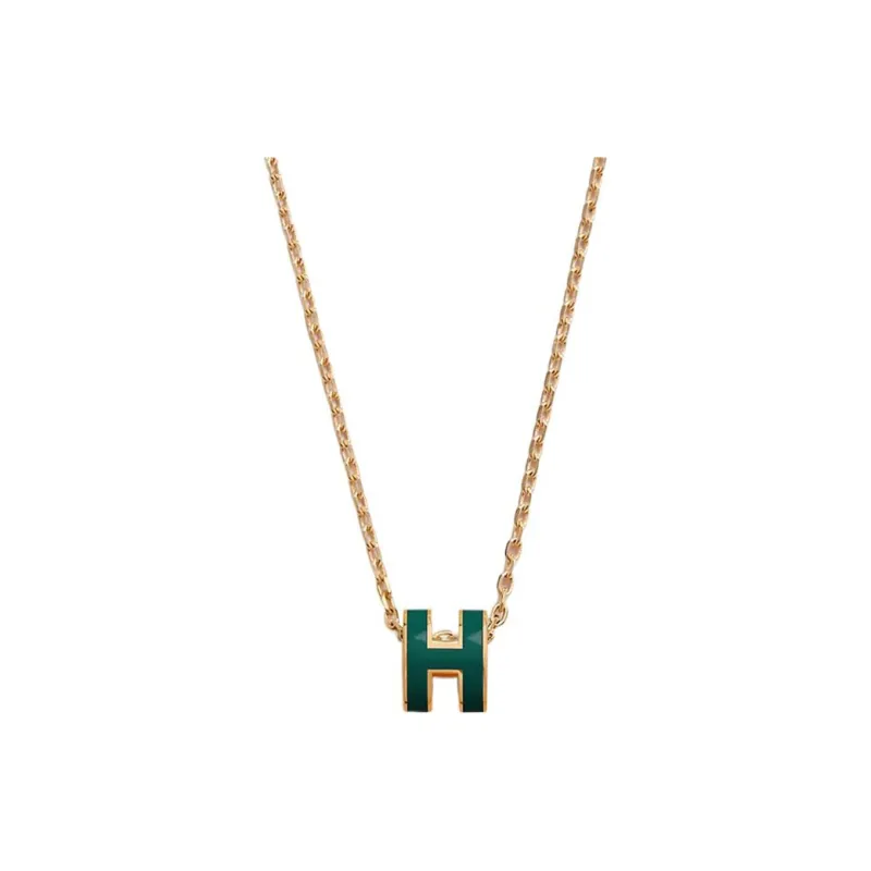 HERMES POP H Collection Gold Plated Necklaces Women's Green-0