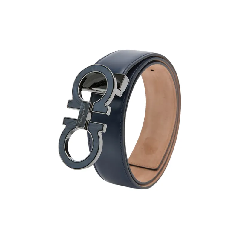 FERRAGAMO Casual Minimalist Style Smooth Buckle Belt Men's Blue Width 3.5CM-1