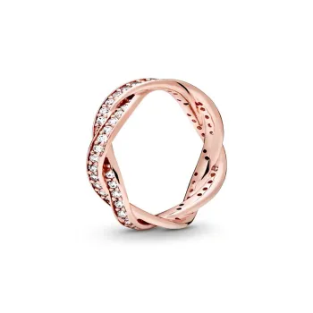 Pandora Copper Silver Alloy Synthetic Cubic Zirconia Rings Women's Rose Gold