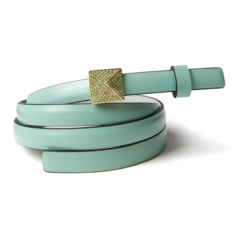 Valentino Minimalist Style Fashion Trend Versatile Smooth Buckle Belt Women's Blue-1