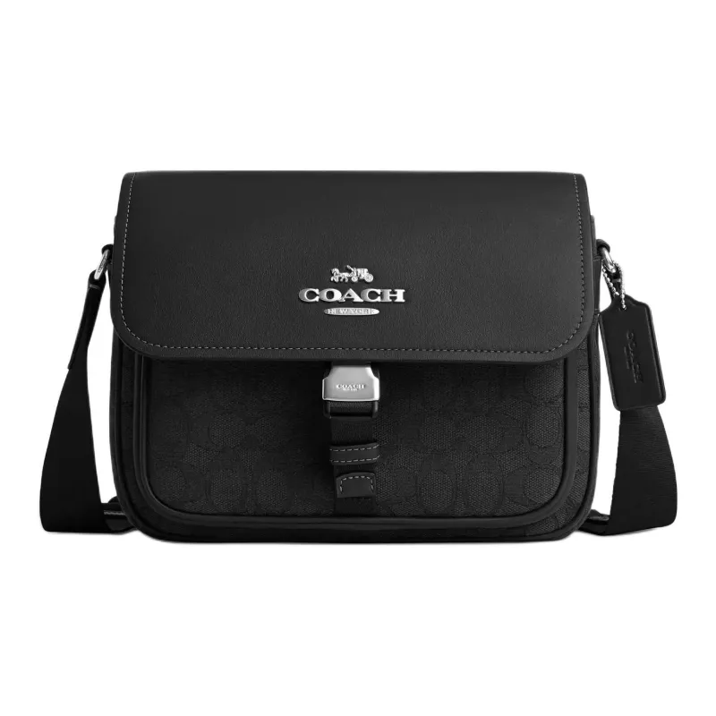 COACH Jacquard With Soft Calfskin Messenger Bag, Crossbody Bag, Shoulder Bag Regular Women's Silver & Black-0