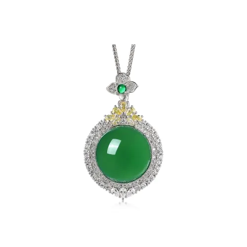 Cuiya Golden Building S925 Silver Jade Pendants Women's Chalcedony