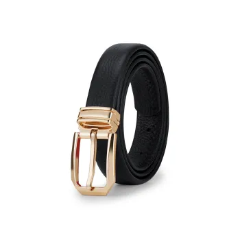 WilliamPOLO Cow Leather Leather Belts Women's Gold Buckle Black Strap 2.4cm Width