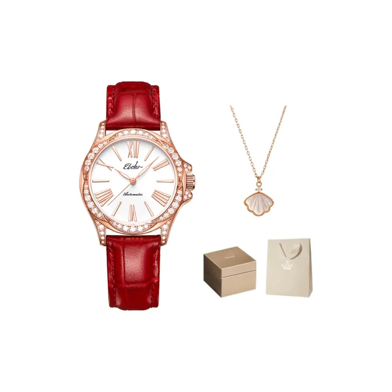 EBOHR Automatic Mechanical Movement Genuine Leather Strap Watch Women's Watch White Dial-5
