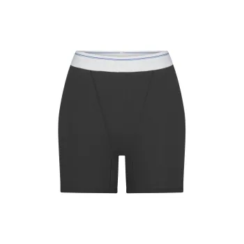 SKIMS FW24 Cotton Collection COTTON RIB BOXER Shorts Women's SOOT STRIPE/Smoke Gray Stripes
