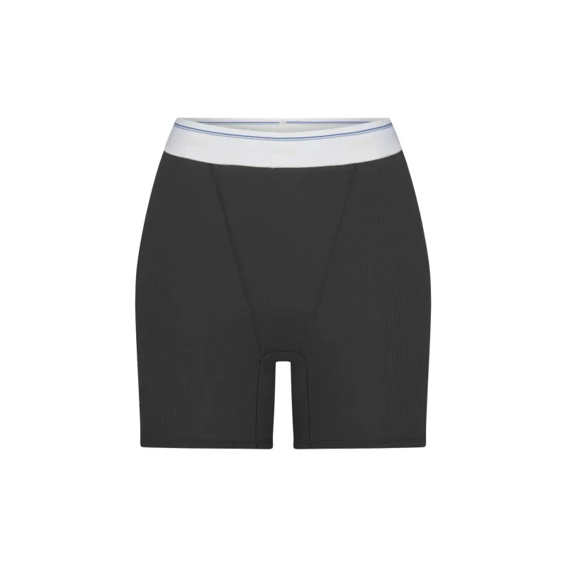 SKIMS FW24 Cotton Collection COTTON RIB BOXER Shorts Women's SOOT STRIPE/Smoke Gray Stripes-0