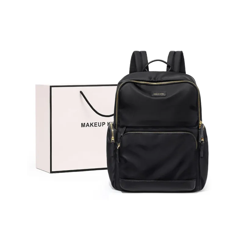 MAKEUP KITTEN Nylon Fabric Synthetic Leather Backpack Large Size Unisex Khaki/Black-6