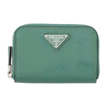 PRADA Saffiano Cow Leather Coin Purses Wallets Men's Salvia Green