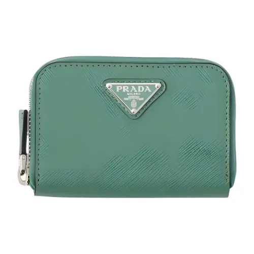 PRADA Saffiano Cow Leather Coin Purses Wallets Men's Salvia Green