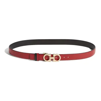 FERRAGAMO Fashion Plate Buckle Cow Leather Leather Belts Women's Red Width  2.5cm