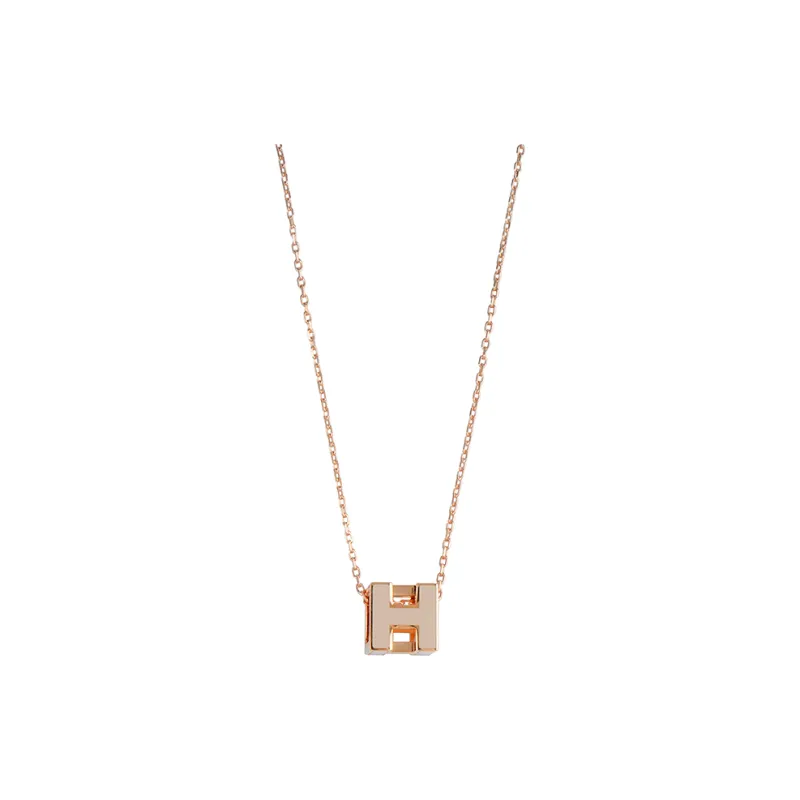 HERMES Cage D'H Alloy Necklaces Unisex Light Brown Rose Gold-1