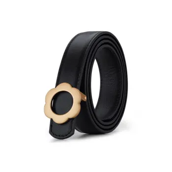 Old Man's Head New Arrival Small Flower Button Top Grain Cow Leather Leather Belts Women's Black 2.4cm