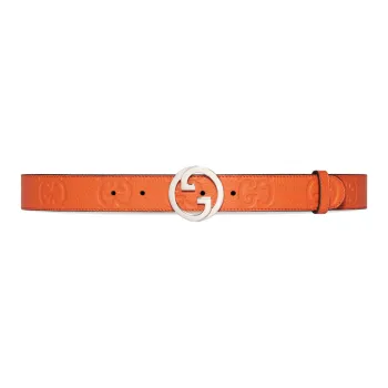 GUCCI Blondie Collection Smooth Buckle Leather Belts Women's Orange Width  3CM