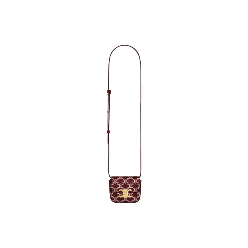 CELINE Canvas With Calfskin Shoulder Bag, Crossbody Bag Mini Women's Light Burgundy-4