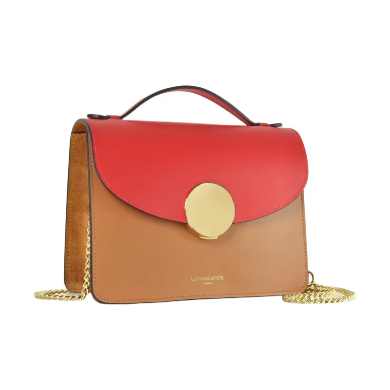 Le Parmentier Leather Handbag Women's Red With Caramel-1
